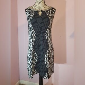 Alfani Black, Cream & blue Geometric Mini Dress